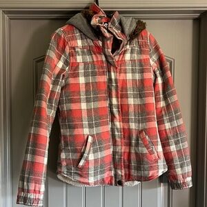 Roxy Pink and Gray Plaid Hoodie